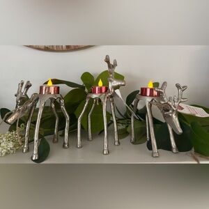 Merry Moments Aldi Sculpted Reindeer 🦌 Tea Light Holders Set Of 3 Silver